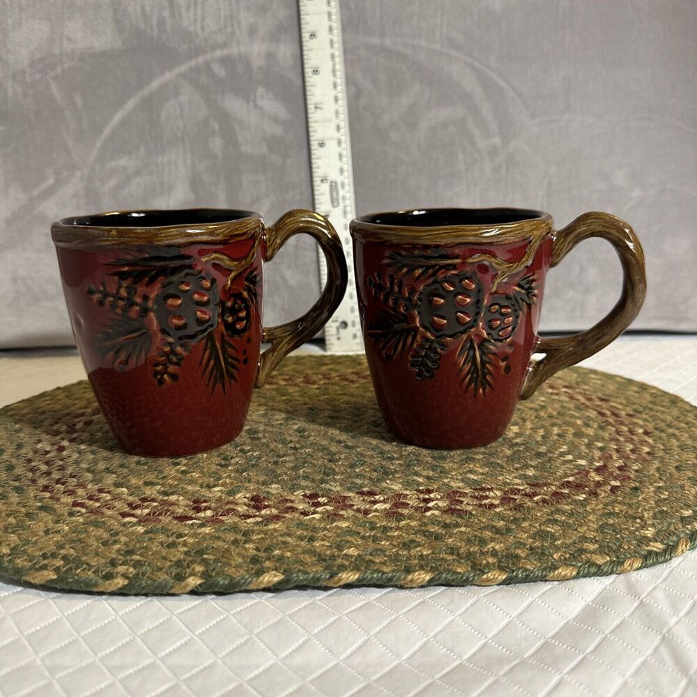 North Pole Trading Co. Northwood Red Pine Coffee‎ Cup Mug Set 2 Rustic